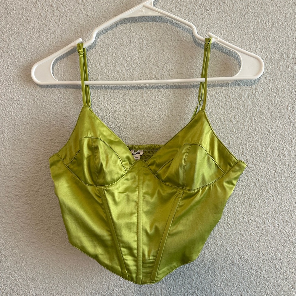 Garage Lime Green Satin Corset Bra